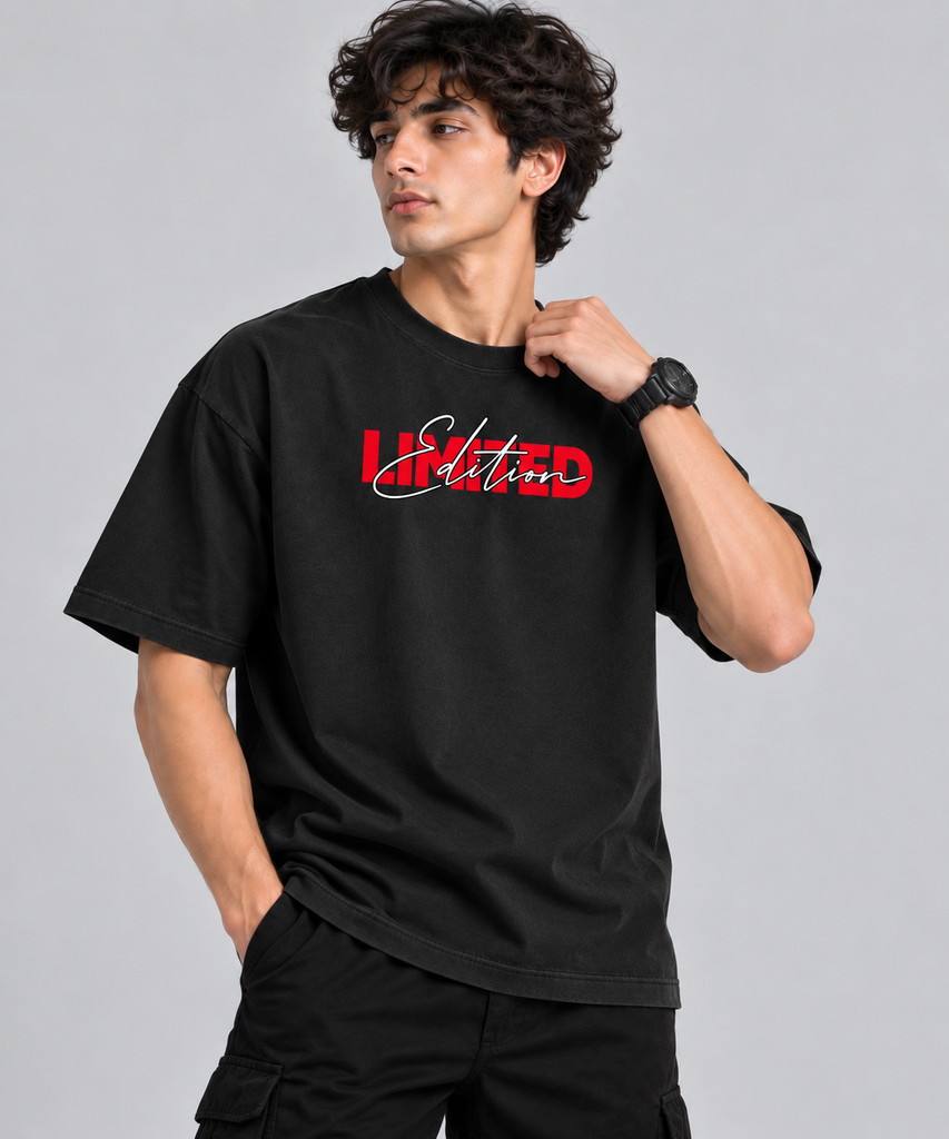 [LTD-ED-BLK-S] Men’s Limited Edition Graphic Printed Oversized T-Shirt-Black (S)