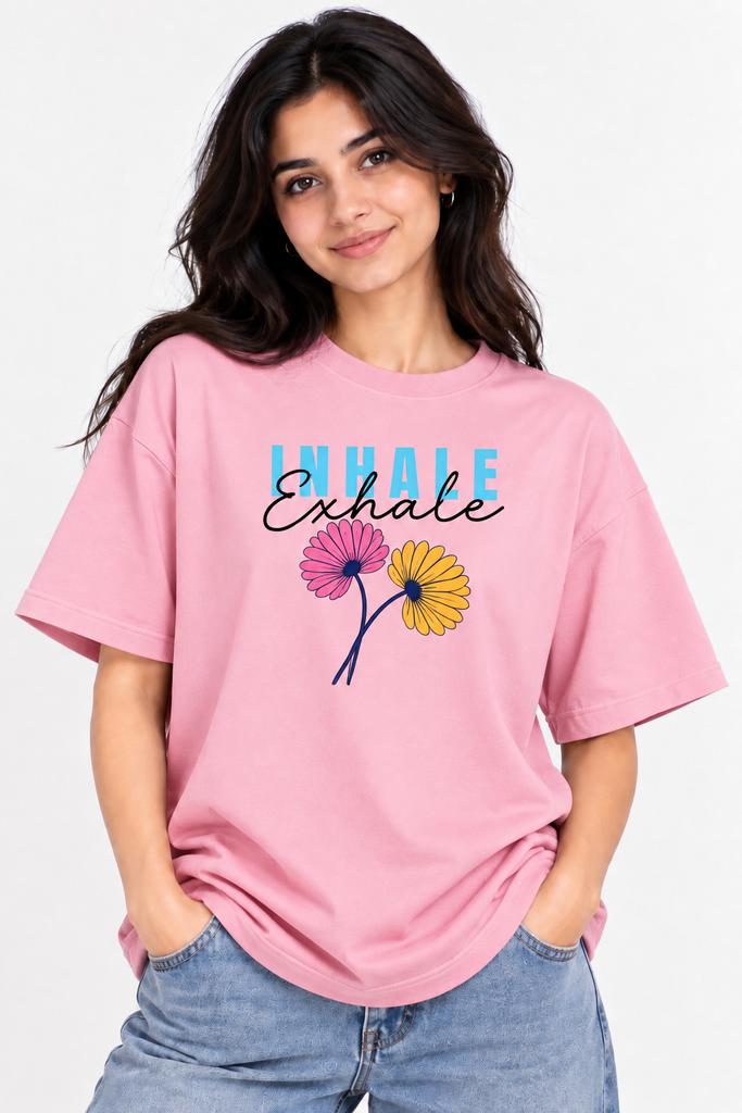 [EX-FLO-PK-S] Women's Exhale Floral Graphic Oversized T-Shirt (S)